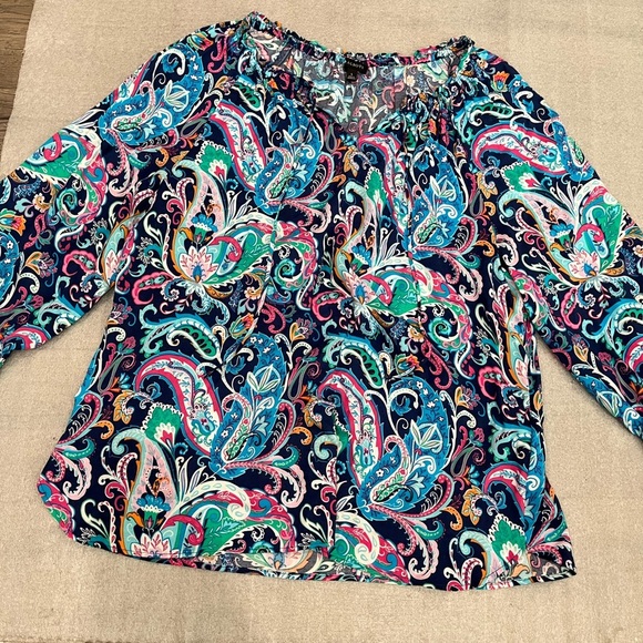 [L]Talbots Vibrant Paisley Tie-Neck Popover Blouse - Picture 2 of 8